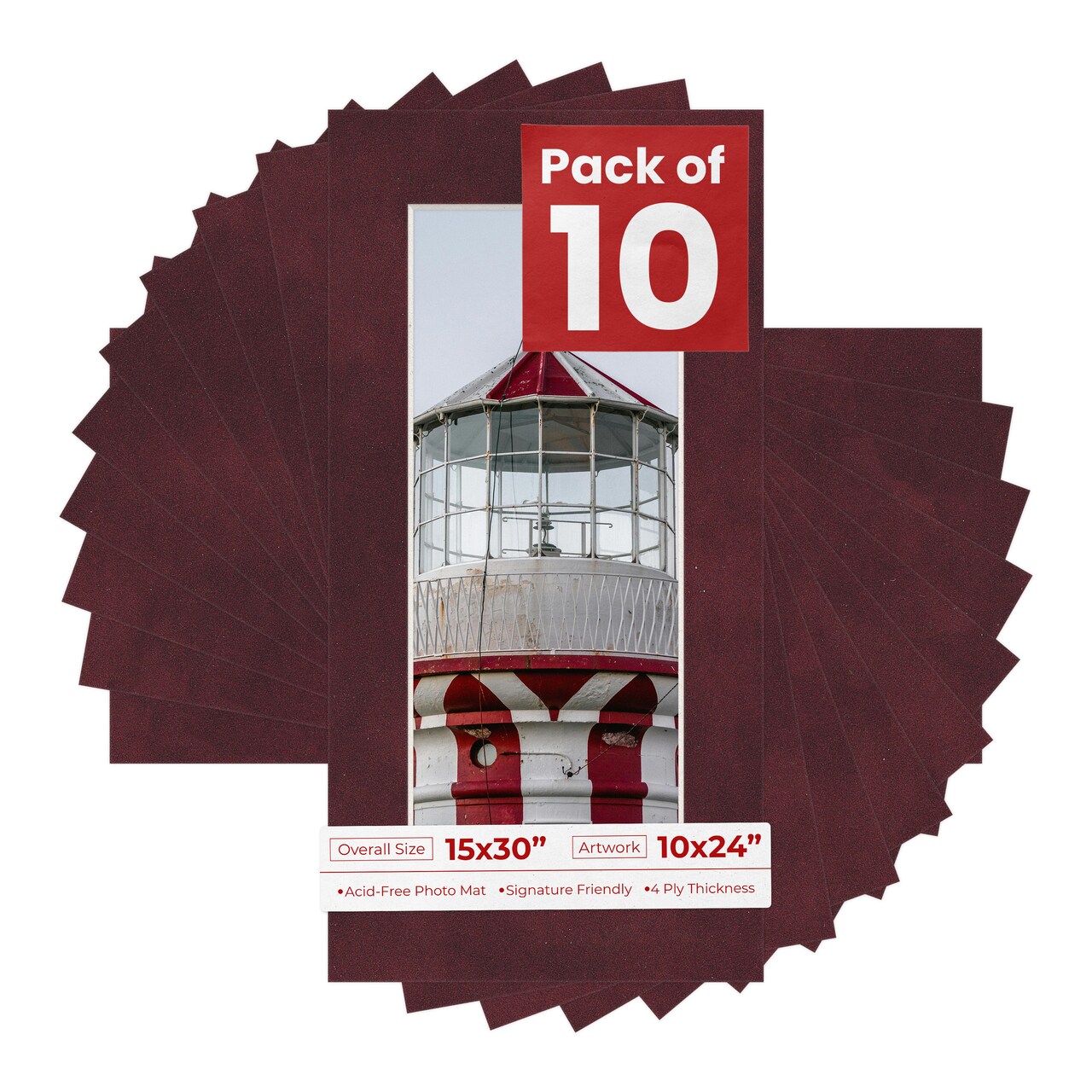 Dark Red Suede Mat Board for 15x30 Frames - Fits 10x24 Photos